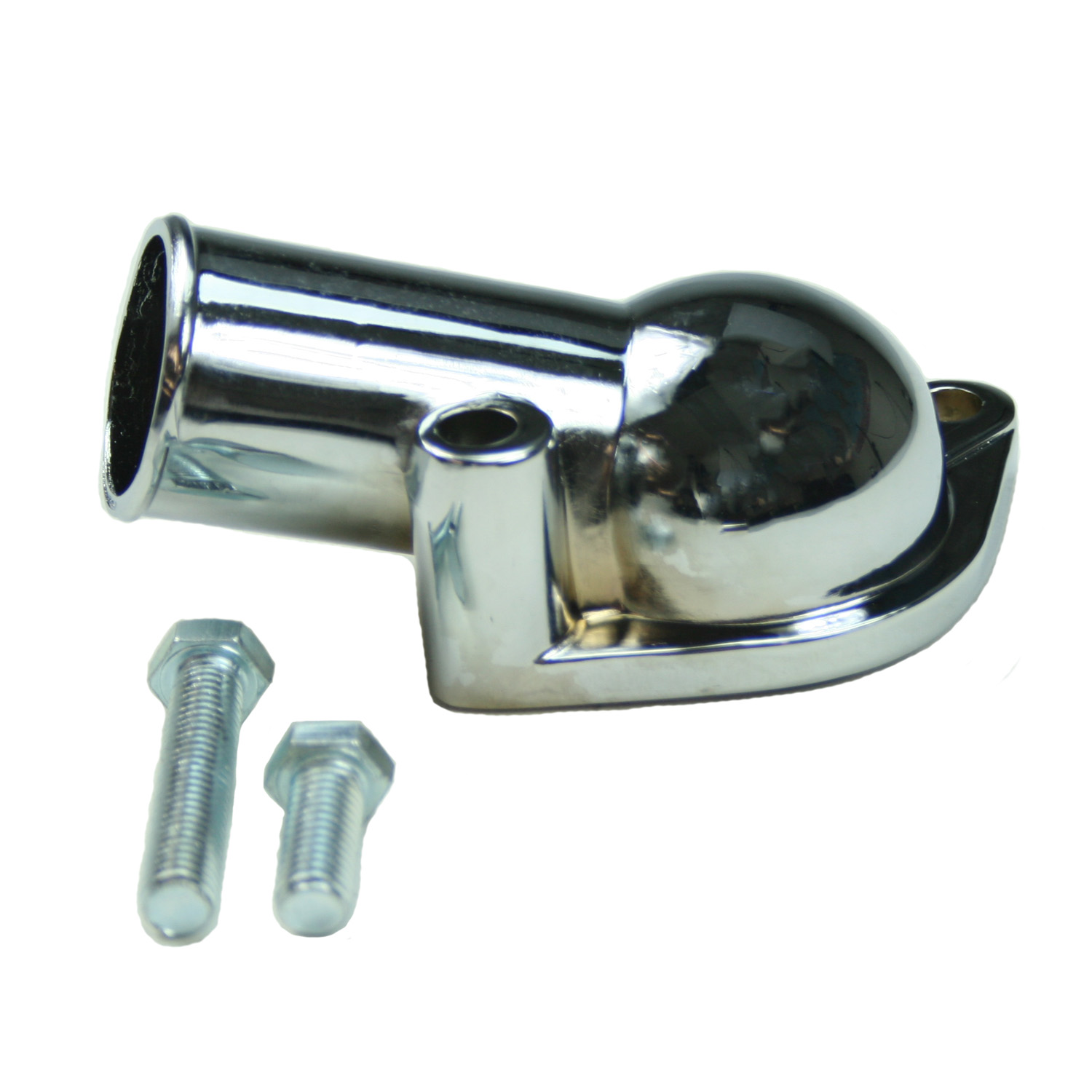 Power Products, Chrome Water Neck w/ O-Ring, Chevrolet Small/Big Block, Angled ('66-'75), Sold as Kit