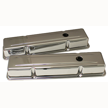 Power Products, Chrome Steel Valve Covers, Chev SB, Short