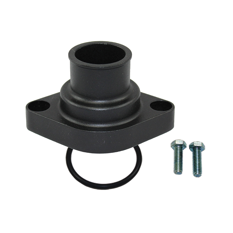 Power Products, Aluminum Swivel Water Neck, Chevrolet Small Block & Big Block, Straight Up, Black, Sold as Each