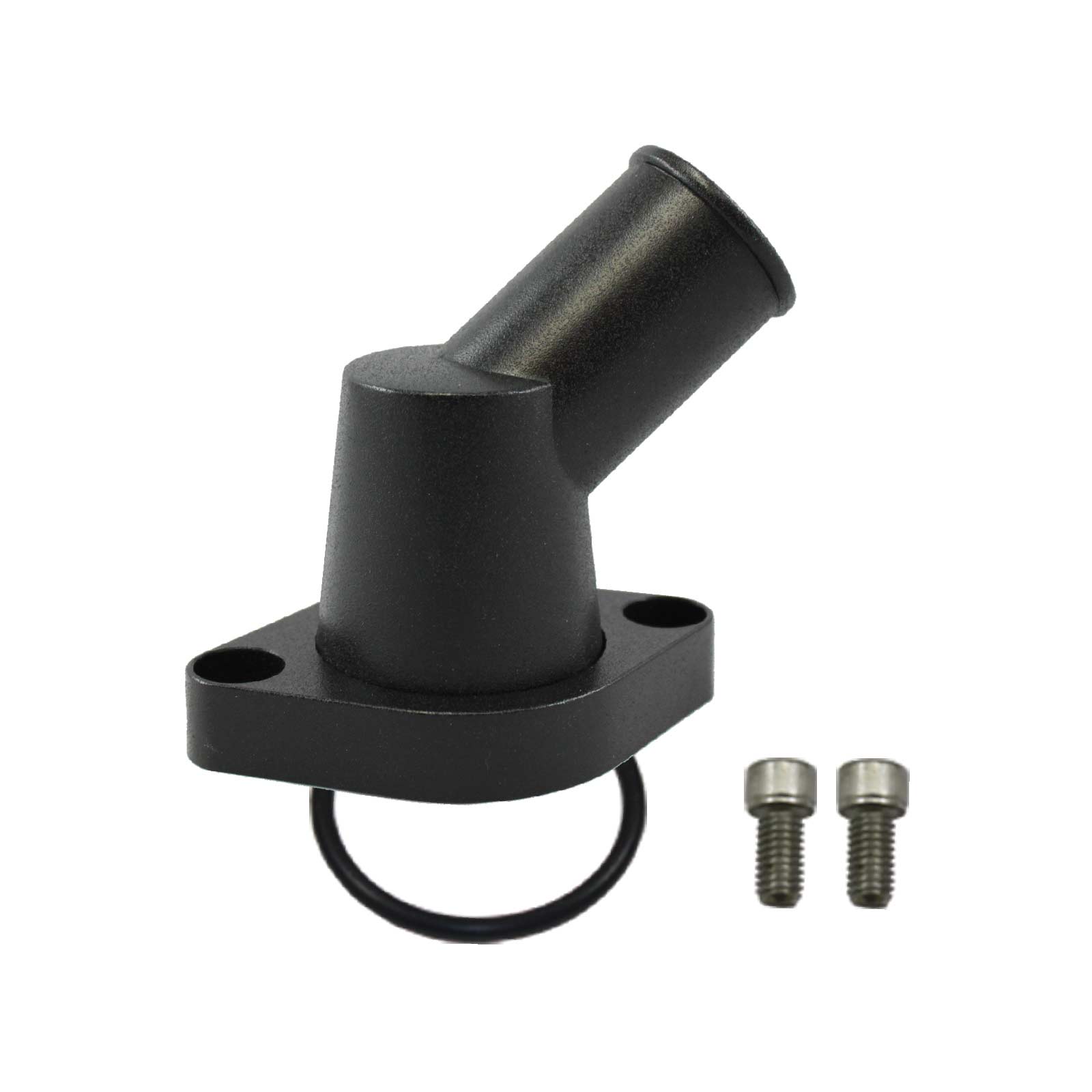 Power Products, Aluminum Swivel Water Neck, Chevrolet Small Block & Big Block, 45 Degrees, Black, Sold as Each