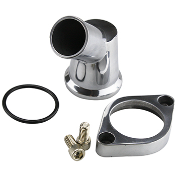 Power Products, Aluminum Swivel Water Neck, Chevrolet Small Block & Big Block, 45 Degrees, Polished, Sold as Each