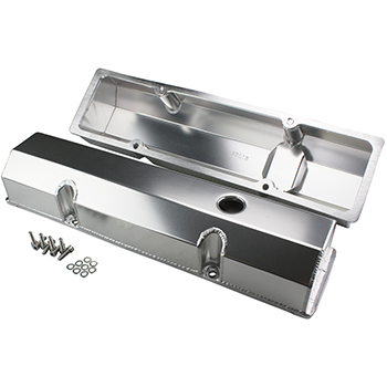 Power Products Fabricated Aluminum Valve Covers, Chev SB, Short-Bolt Design, Tall w/Breather Hole, Clear Anodized, Pair