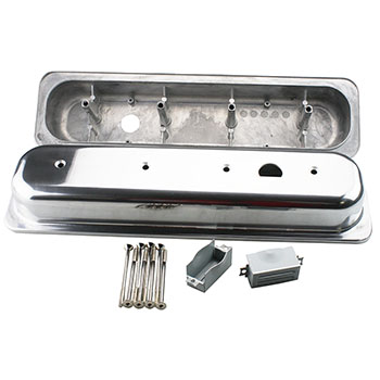 Power Products Polished Aluminum Valve Covers, Chev SB, Center Bolt, Short w/ Breather Holes
