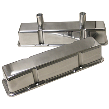 Power Products Aluminum Circle Track Valve Cover w/Tubes, Chev SB, Polished