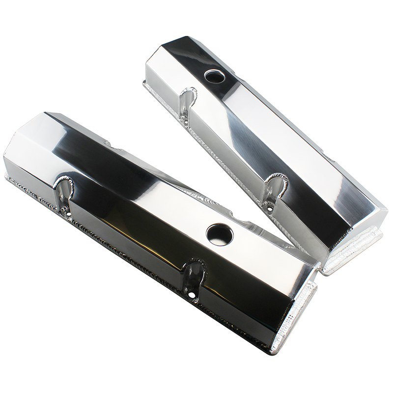 Power Products Fabricated Aluminum Valve Covers, Chev SB, Short-Bolt Design, Tall w/Breather Hole, Polished, Pair