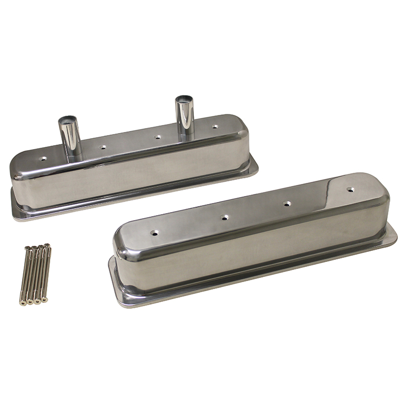 Power Products Aluminum Circle Track Valve Covers w/Tubes, Chev SB, Center Bolt