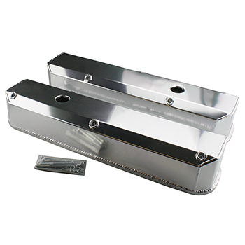Power Products Fabricated Aluminum Valve Covers, Chrysler SB, Long-Bolt Design, Tall w/ Breather Hole, Pair