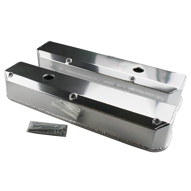 Power Products Fabricated Aluminum Valve Covers, Chrysler SB, Long-Bolt Design, Tall w/ Breather Hole, Pair