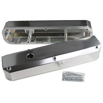 Power Products, Fabricated Aluminum Valve Covers, Chrysler SB, Long-Bolt Design, Tall w/ Breather Hole, Pair