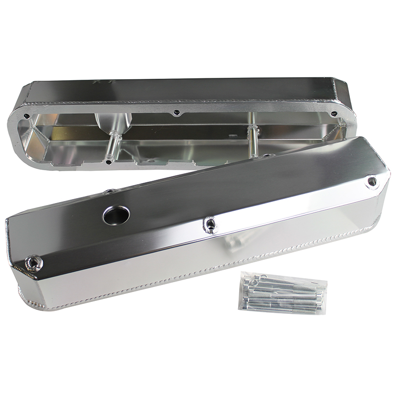 Power Products, Fabricated Aluminum Valve Covers, Chrysler SB, Long-Bolt Design, Tall w/ Breather Hole, Pair
