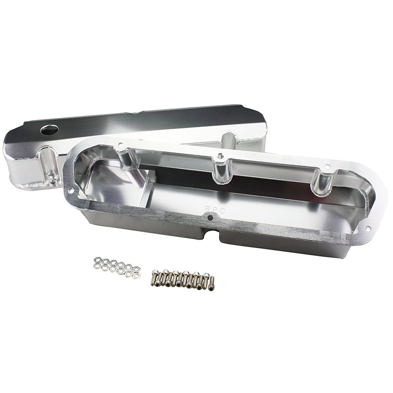Power Products Fabricated Aluminum Valve Covers, Ford SB, Short-Bolt Design, Tall w/Breather Hole, Pair