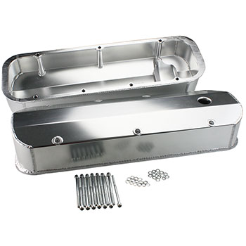 Power Products Fabricated Aluminum Valve Covers, Chev BB, Long-Bolt Design, Tall w/Breather Hole, Pair