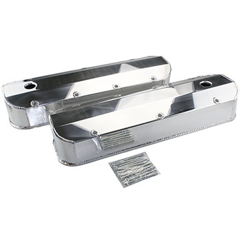 Power Products, Fabricated Aluminum Valve Covers, Chev BB, Long-Bolt Design, Tall w/ Breather Hole, Pair