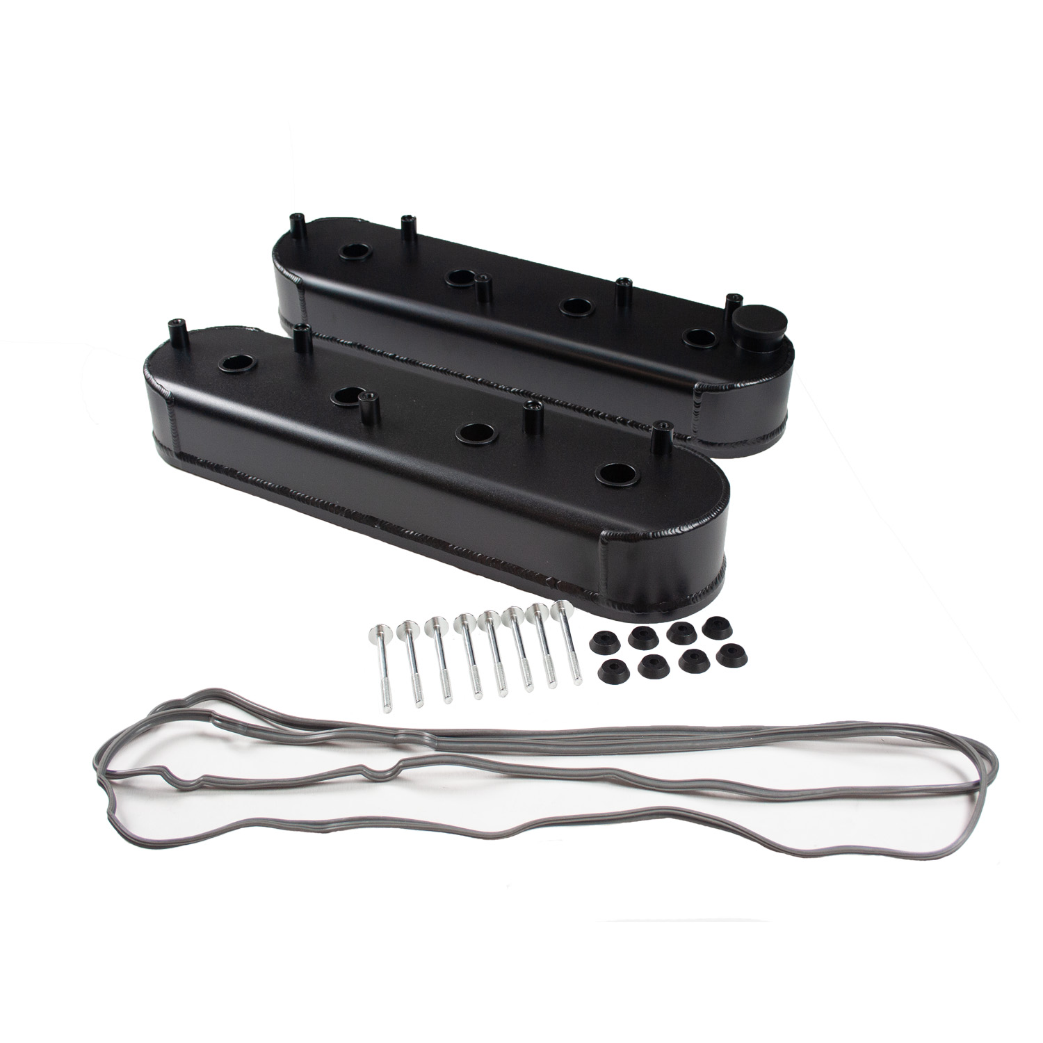 Power Products, Fabricated Aluminum Valve Covers, GM LS, with Stands, Black