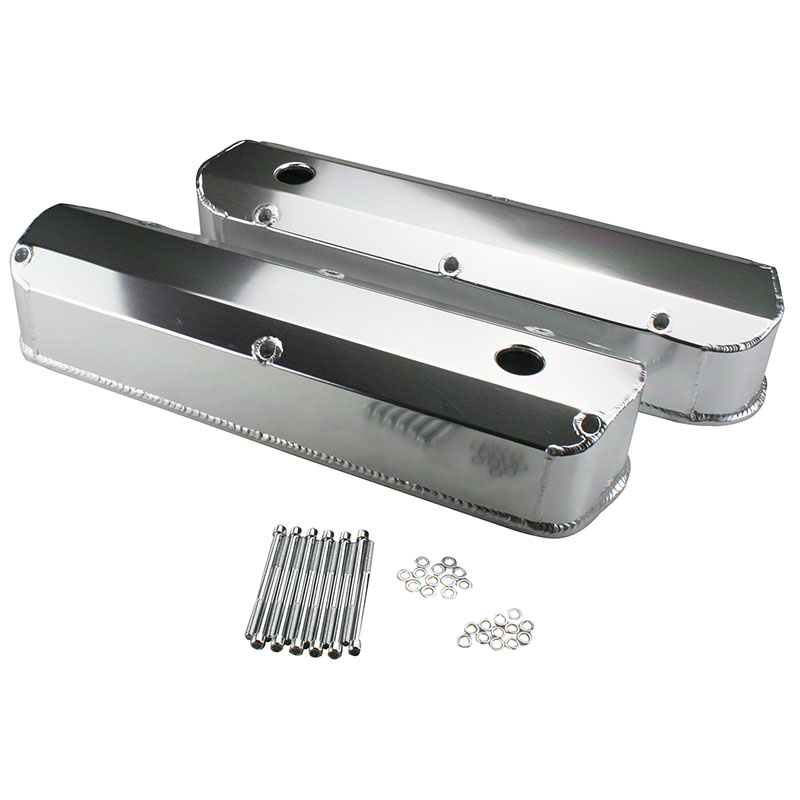 Power Products Fabricated Aluminum Valve Covers, Ford SB, Long-Bolt Design, Tall w/ Breather Hole, Pair