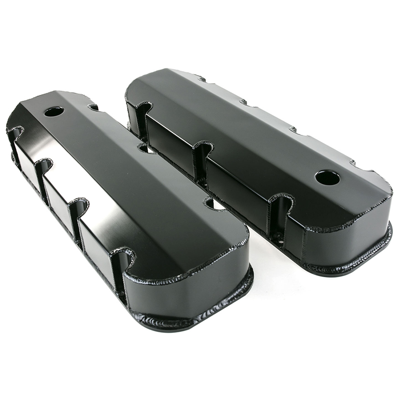 Power Products Fabricated Aluminum Valve Covers, Chev BB, Short-Bolt Design, Tall w/Breather Hole, Black Anodized, Pair