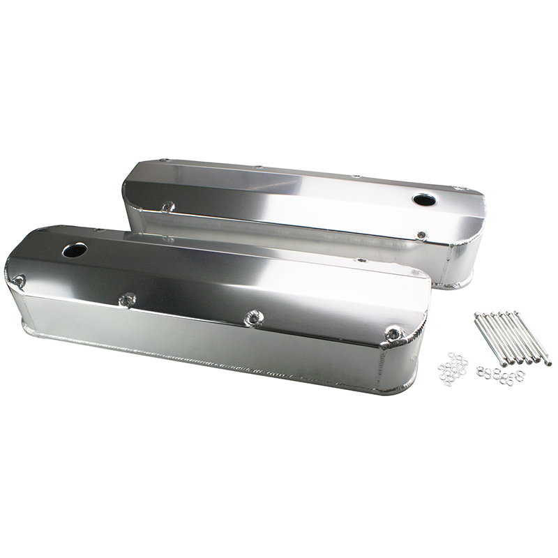 Power Products, Fabricated Aluminum Valve Covers, Ford 429-460, Long Bolt Design, Tall w/Breather Hole, Pair