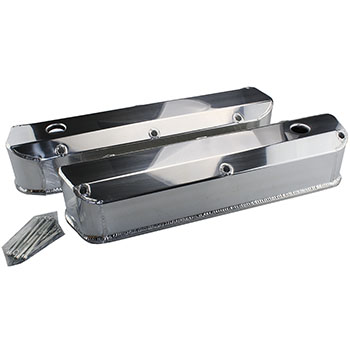Power Products, Fabricated Aluminum Valve Covers, Ford SB, Long-Bolt Design, Tall w/ Breather Holes, Pair