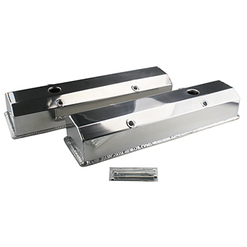 Power Products, Fabricated Aluminum Valve Covers, Chev SB, Long-Bolt Design, Tall w/ Breather Hole, Pair