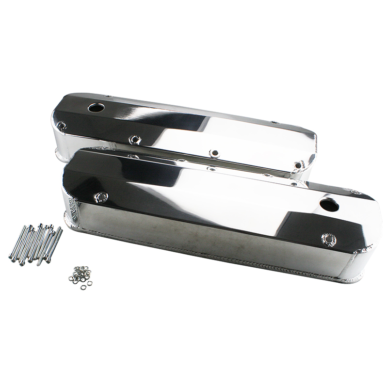 Power Products, Fabricated Aluminum Valve Covers, Ford 429-460, Long-Bolt Design, Tall w/ Breather Holes, Pair