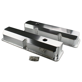 Power Products Fabricated Aluminum Valve Covers, Ford FE 352-428, Short-Bolt Design, Tall w/ Breather Hole, Pair