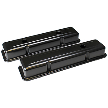 Power Products Satin Black Steel Valve Covers, Chev SB, Short, w/ Baffles