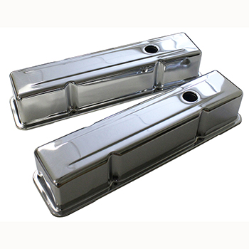 Power Products, Chrome Steel Valve Covers, Chev SB, Tall, w/ Baffles