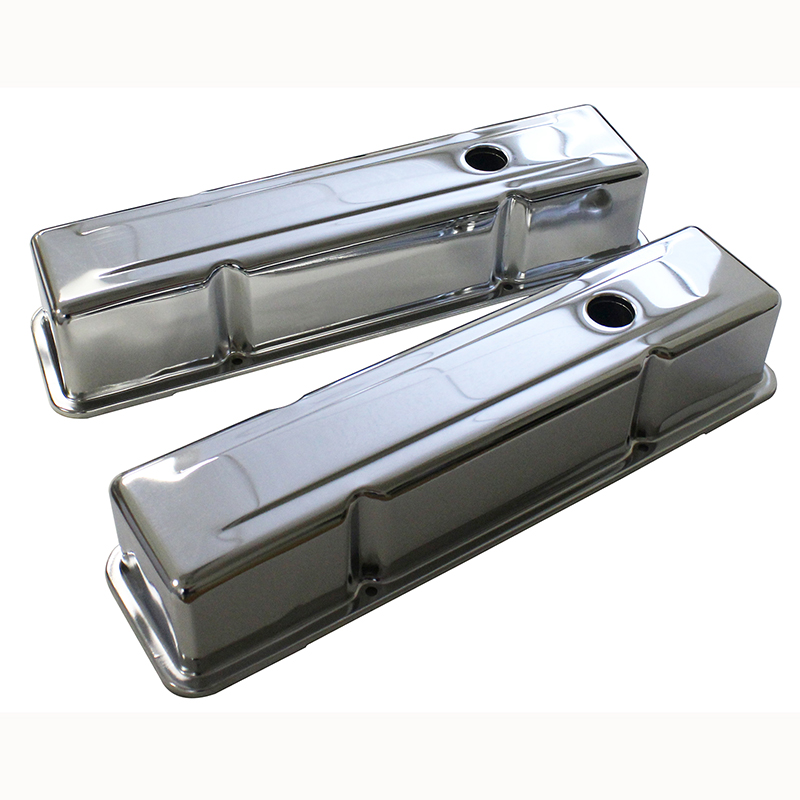 Power Products, Chrome Steel Valve Covers, Chev SB, Tall, w/ Baffles