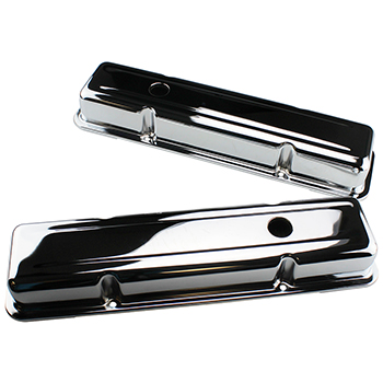 Power Products, Chrome Steel Valve Covers, Chev SB,Short, w/Baffles