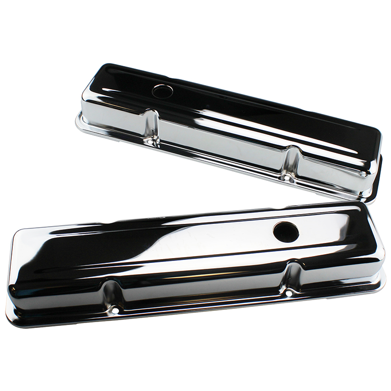 Power Products, Chrome Steel Valve Covers, Chev SB,Short, w/Baffles