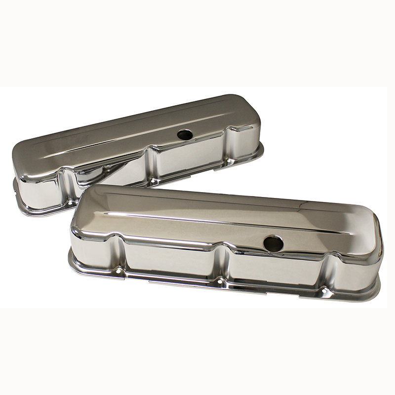 Power Products, Chrome Steel Valve Covers, Chev BB, Tall, w/Baffles