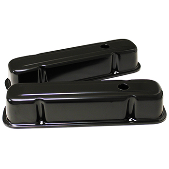 Power Products Satin Black Steel Valve Covers, Pontiac V8, Tall, w/ Baffles