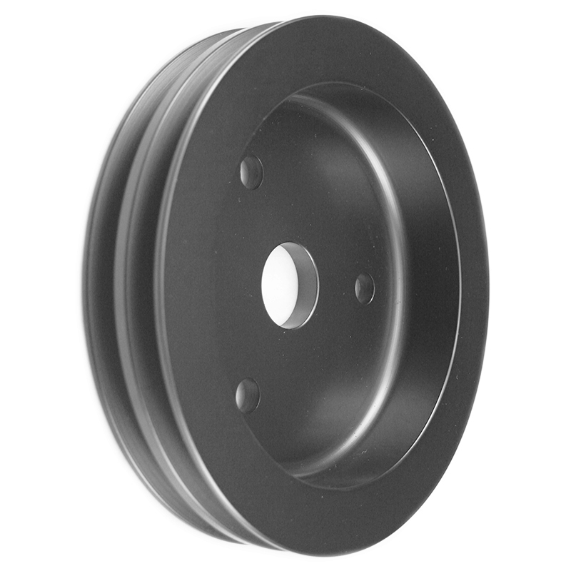 Power Products, Black Billet Style Aluminum Crankshaft Pulley, Chevrolet Small Block, Short WP, Double Groove