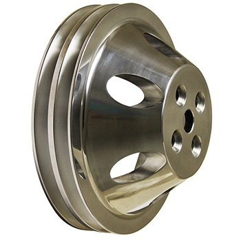 Power Products, Billet Style Aluminum Water Pump Pulley, Chevrolet Small Block, Short Water Pump, Double Groove