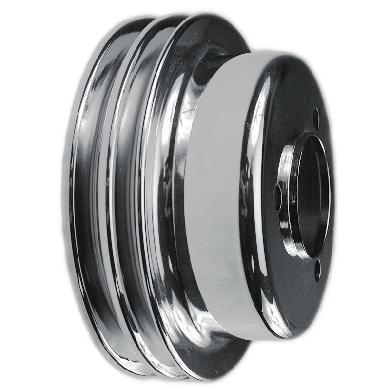 Power Products, Chrome Steel Crankshaft Pulley, Ford Small Block, 3-Bolt, Double Groove
