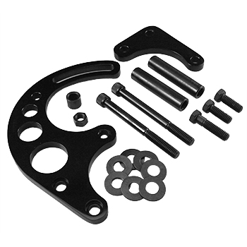 Power Products, Billet Aluminum Power Steering Brackets, Chevrolet Small Block, Long Water Pump, Black