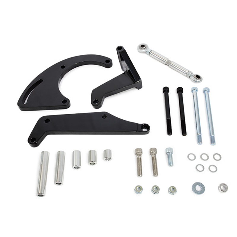 Power Products, Billet Aluminum A/C Compressor Bracket Kit, Chevrolet Small Block, Long Water Pump, Black, Drivers Side