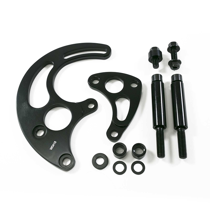 Power Products, Billet Aluminum Power Steering Brackets, Chevrolet Big Block, Long Water Pump, Black