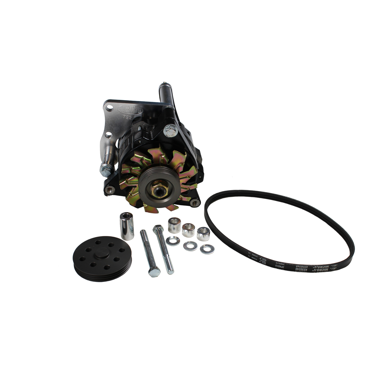 Powermaster, Pro Series Circle Track Racing Alternator Kit, Chev SB, High Mount, 100 Amp, CS121 Case