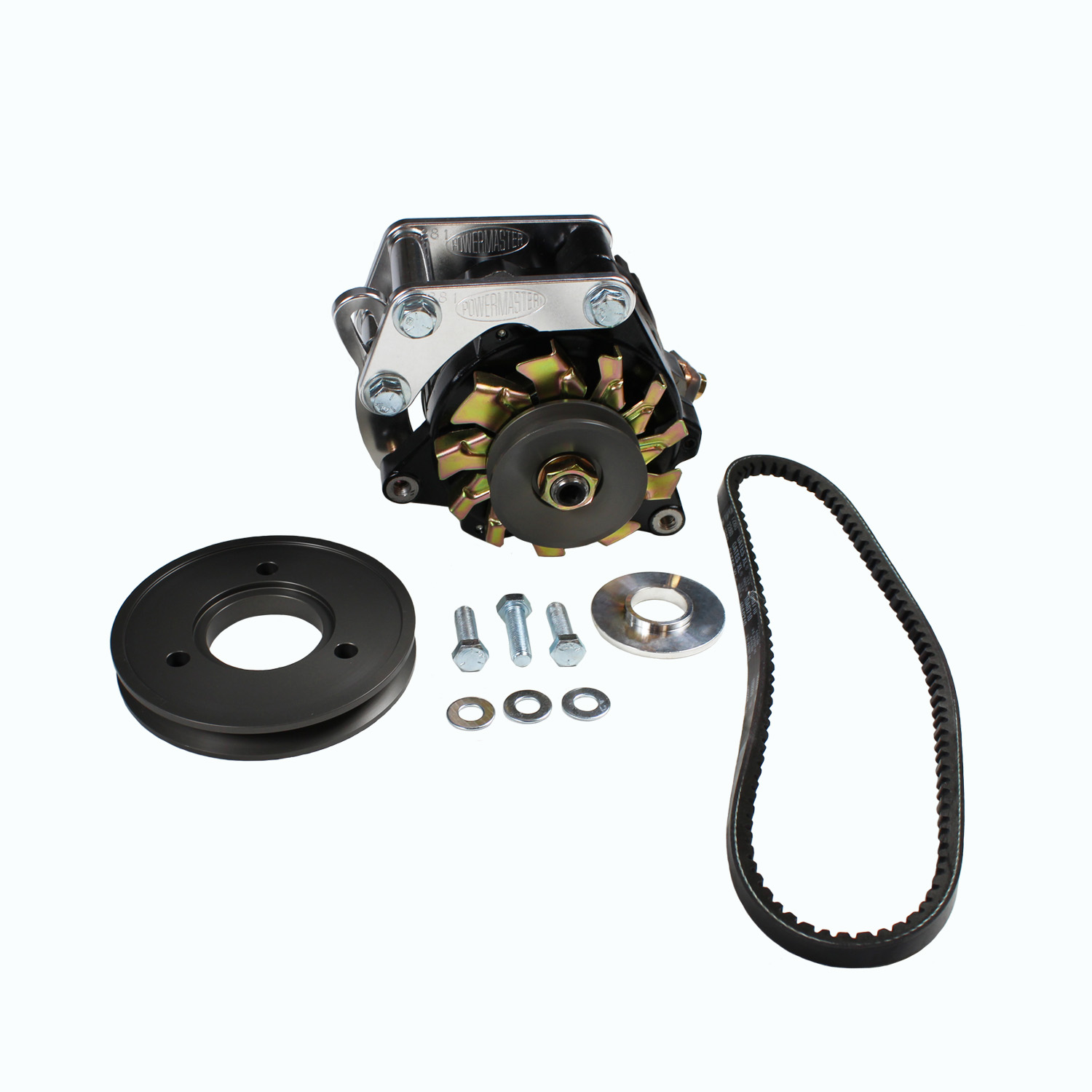 PowerMaster, Pro Series Racing Alternator Kit, Chev SB, Snug Mid-Mount, 100 Amp, CS121 Case