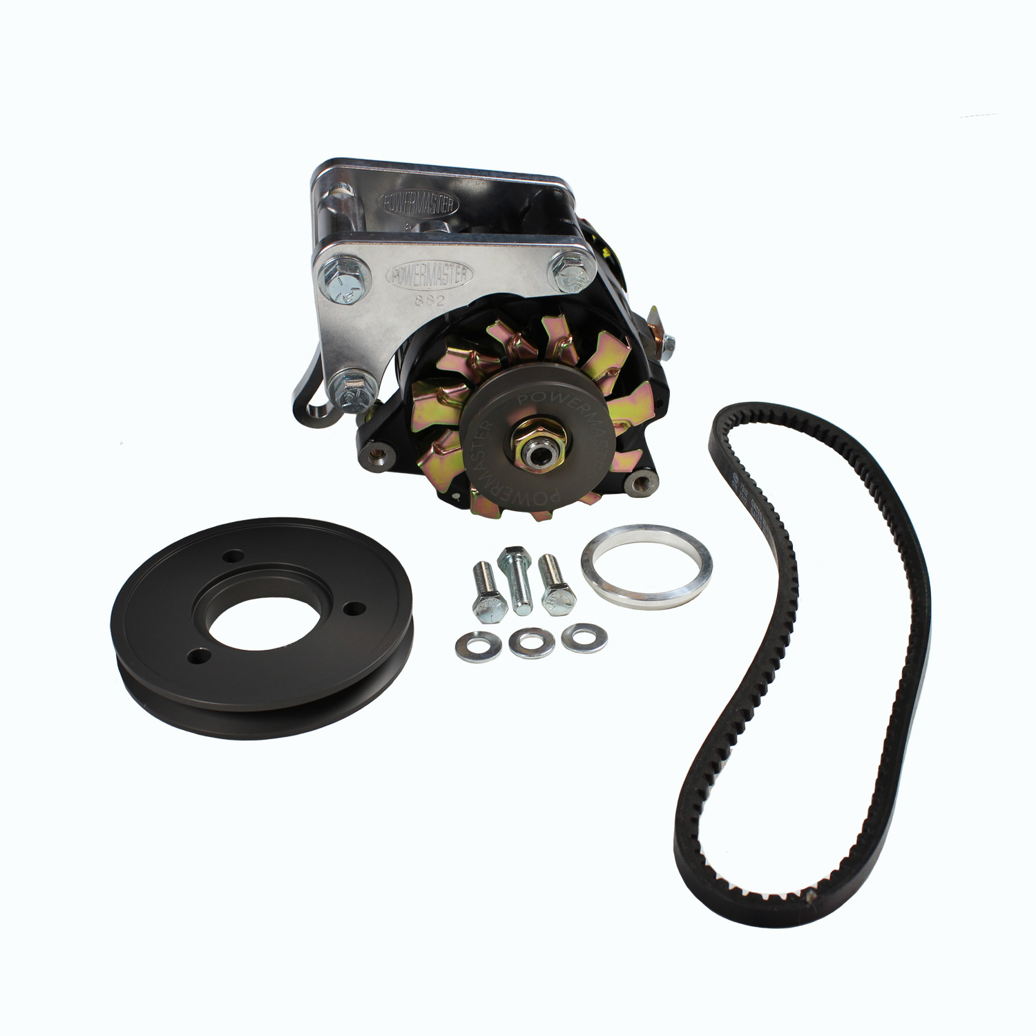PowerMaster, Pro Series Racing Alternator Kit, Chev BB, Snug Mid-Mount, 100 Amp, CS121 Case