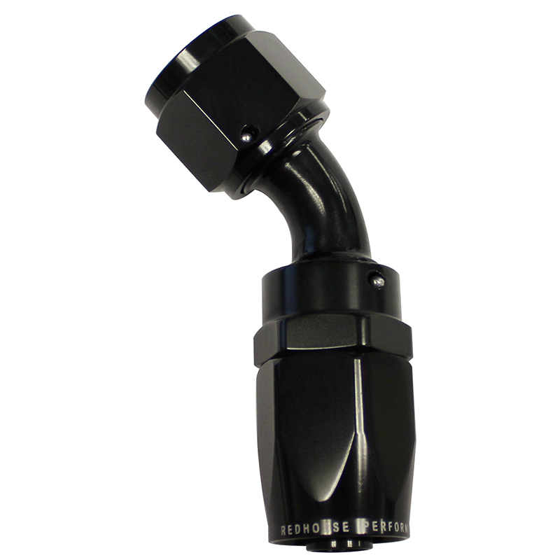 Redhorse, 45 Degree Swivel Seal Hose End, -8 AN, Black