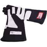 RJS SFI 3.3/5, Double Layer Nomex Racing Gloves with Calfskin Palms, Black, Large