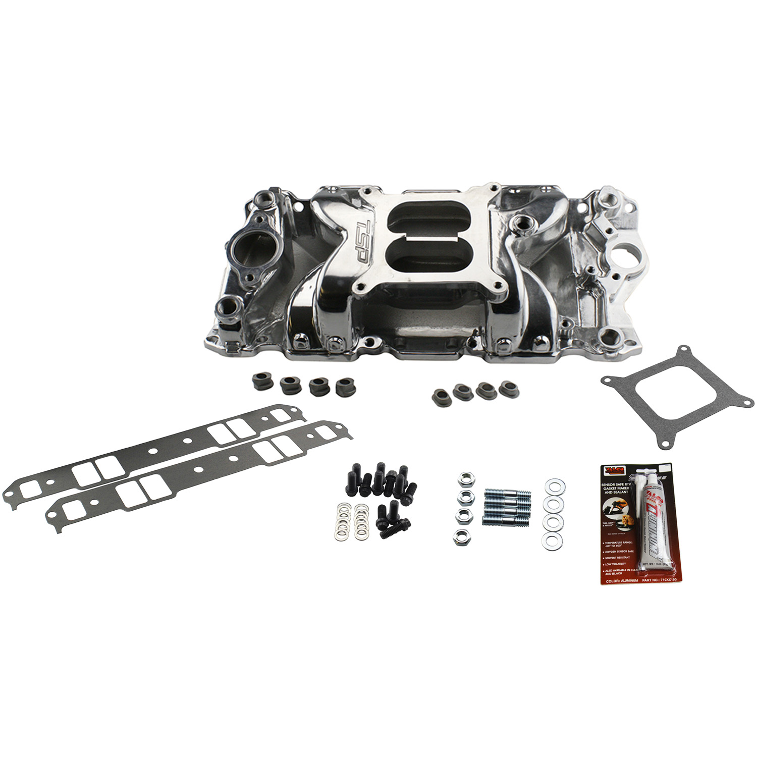 TSP, Air Gap Dual Plane Intake Kit, Chev SB, Polished Finish