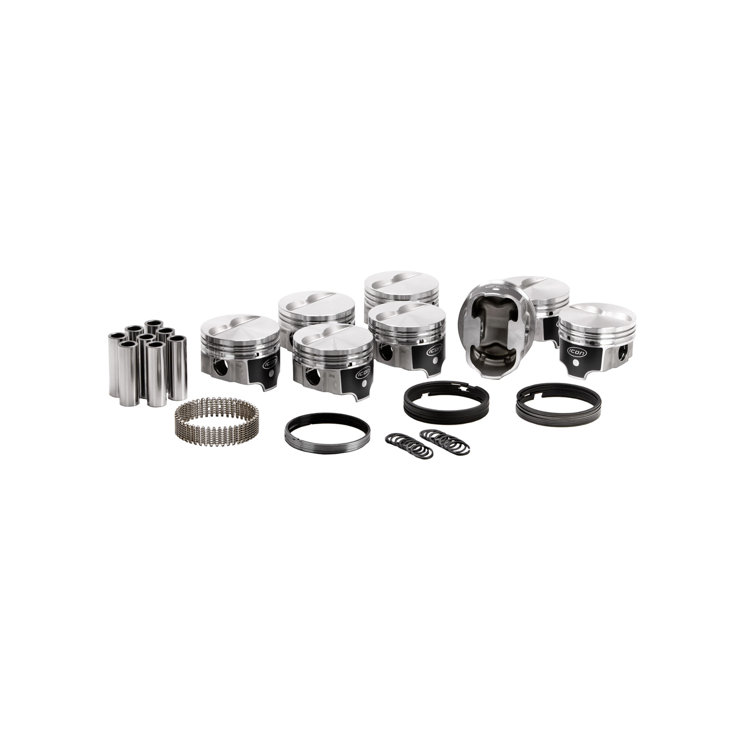 Icon FHR Pistons & Ring Set, SB Chev 383, Flat Top, 11.1:1