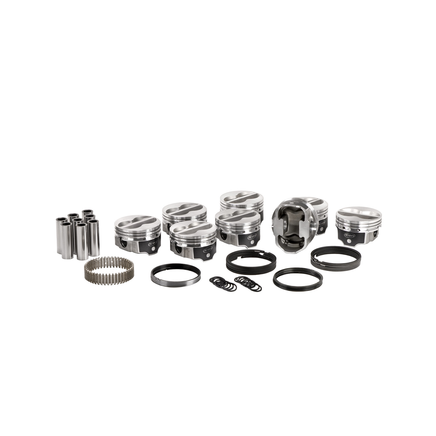 Icon FHR Pistons & Ring Set, SB Chev 350, 4VR Flat Top,