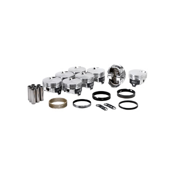 Icon Forged Pistons & Ring Set, SB Chev, -4.9cc Flat Top,