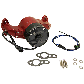 Meziere, Electric Water Pump, Chevrolet Small Block, Aluminum, Red, 35 GPM, 6-8 Amps, Sold as Each