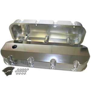 Power Products Fabricated Aluminum Valve Covers, Chev BB, Short-Bolt Design, Tall w/Breather Hole, Clear Anodized, Pair